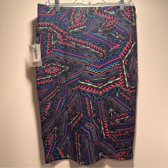 LulaRoe Cassie Pencil Skirt Stretchy High Wide Waist Band Large 14-16 Neon - Picture 7 of 16
